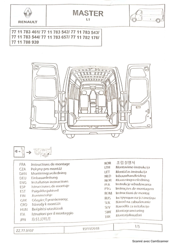 "Guide d'installation du plancher bois Master L1 pour Renault Master, page de couverture."