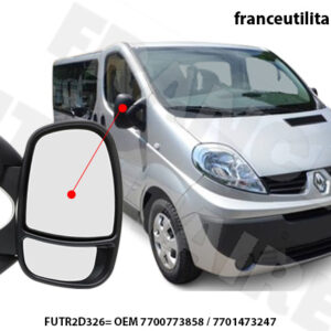 "Rétroviseur droit Trafic 2 électrique chauffé, avec coque noire élégante et connectique 7 broches, compatible Renault Trafic phase 2 (2006-2014)"