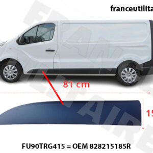 Moulure porte avant gauche Renault Trafic III (2014-2019), finition noire, compatible avec la référence OEM 808213720R. Pièce de qualité d'origine.