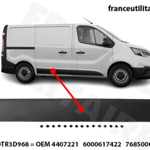 "Baguette centrale porte latérale droite Renault Trafic III 2014-2019 noire, pièce de rechange neuve prête à installer."