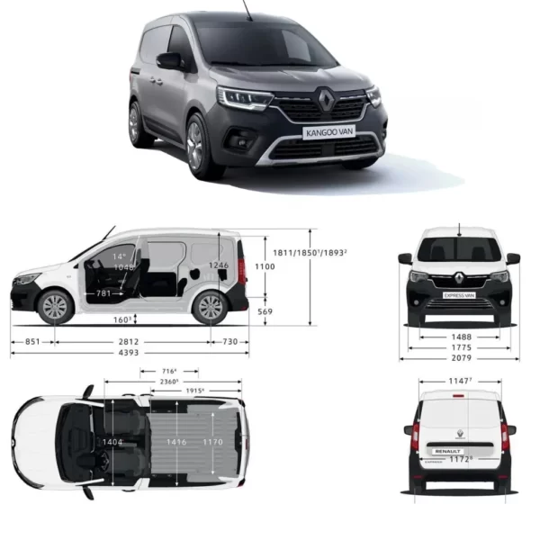 Dimensions de l'habillage pour Renault Kangoo.