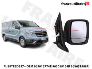 Rétroviseur extérieur droit électrique pour Renault Trafic 3 - Sécurisez vos trajets avec technologie avancée et design élégant.