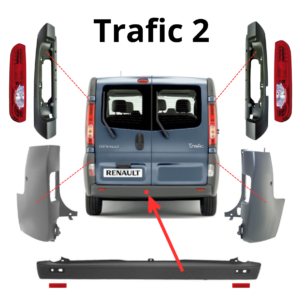 kit de protection est muni de 7 éléments : - Pare-choc arrière - 2 crosses arrières gauche et droite - 2 enjoliveurs feu arrière gauche et droite - 2 feux arrières