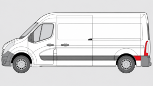 Emplacement baguette Renault Master 3 après roue arrière gauche