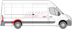 Emplacement baguette Renault Master 3 passage de roue arrière gauche